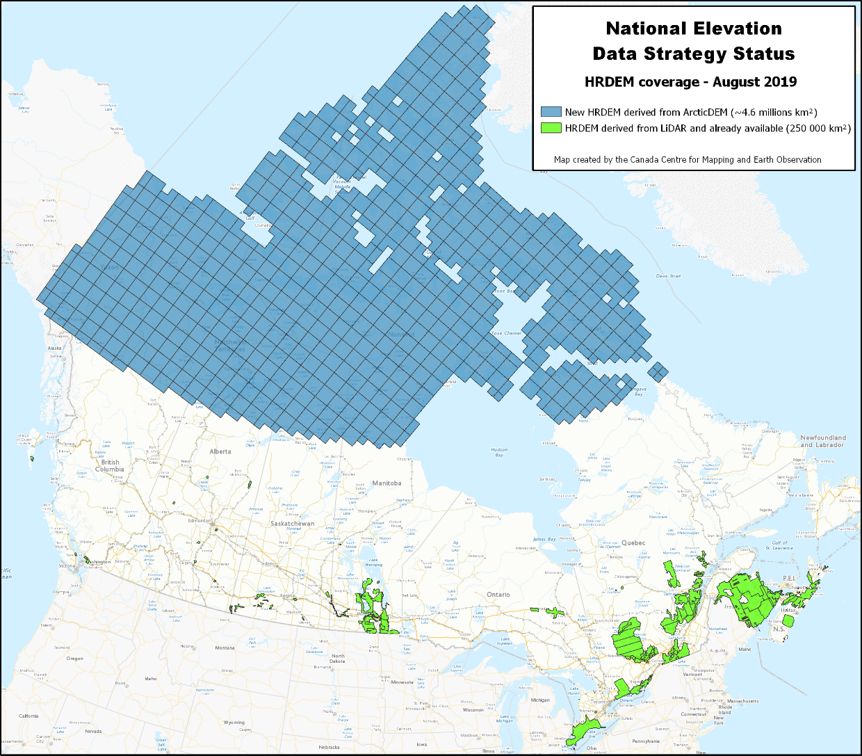 HRDEM coverage map as of August 2019