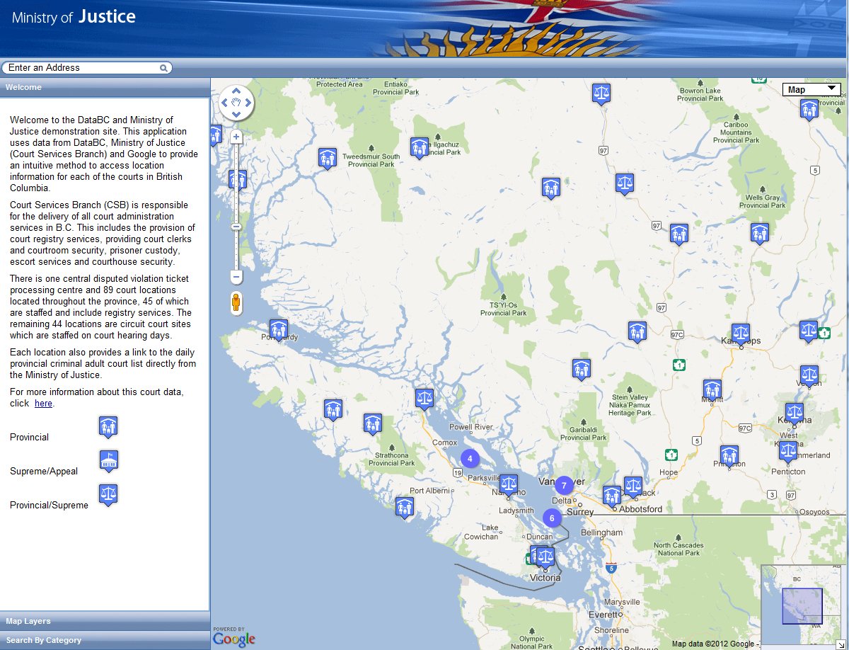 British Columbia Court Services Locator Map