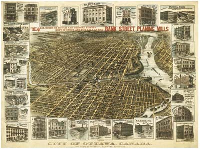historic aerial image  of Ottawa 1893